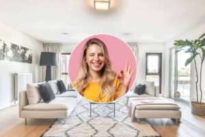interno casa e ragazza in un riquadro