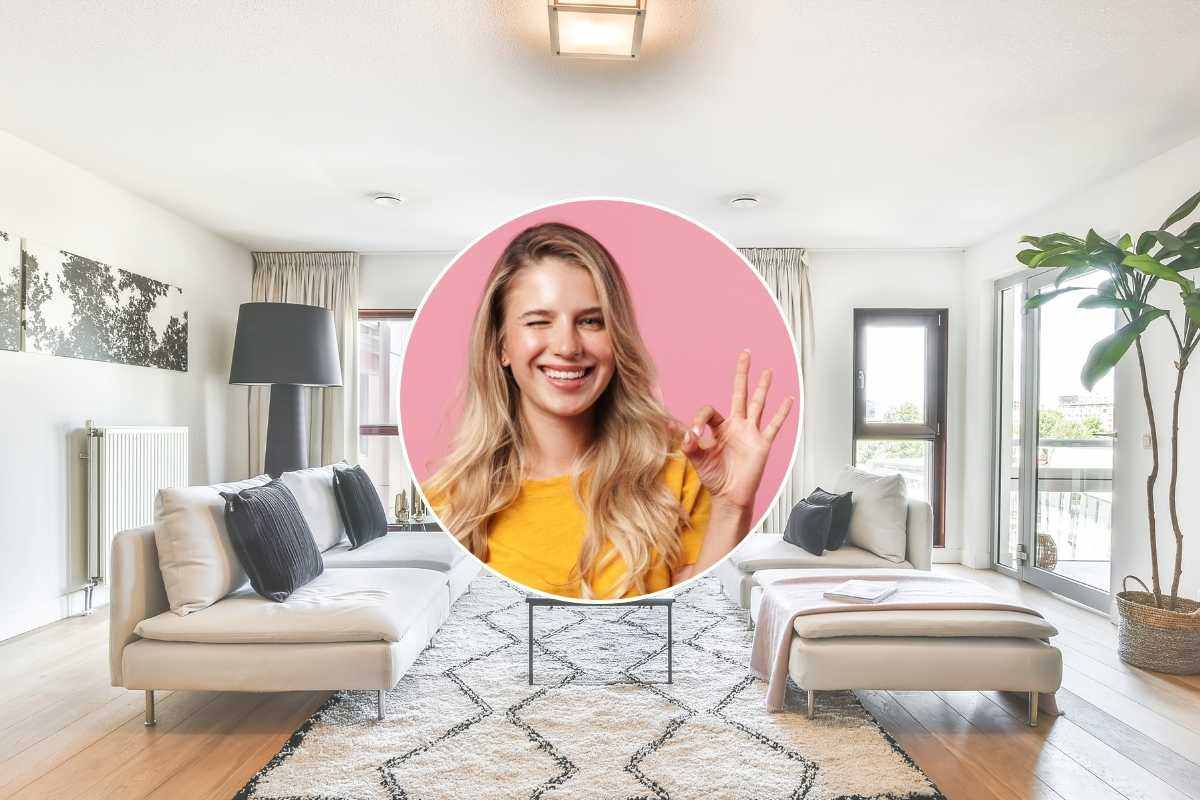 interno casa e ragazza in un riquadro